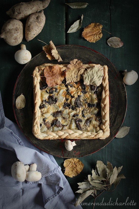 torta con patate dolci e funghi