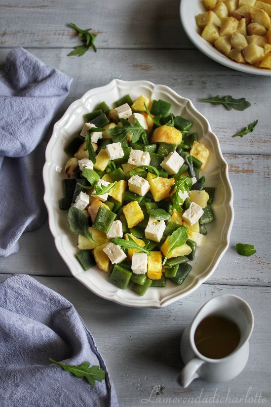 insalata di taccole con patate e feta